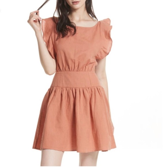 Free People Erin Tie Back Ruffle Sleeve Dress Linen Blend Bronze Orange Sz Small - Picture 3 of 9